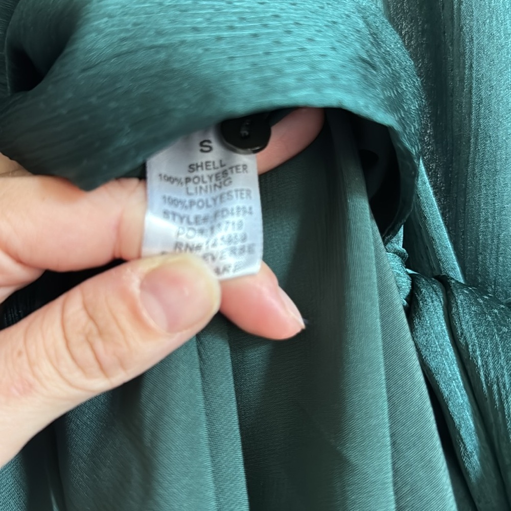 Dress Forum Emerald Green Pin Dot Satin Long Sleeve Wrap Mini Small - Picture 5 of 6